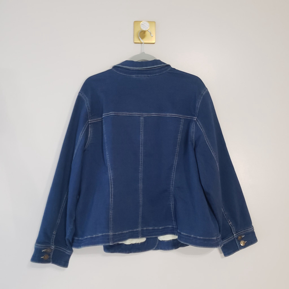 Catherines Denim Jacket Women 1X XL Blue Jean Coat Stretchy Casual Classic Layer - Picture 3 of 9